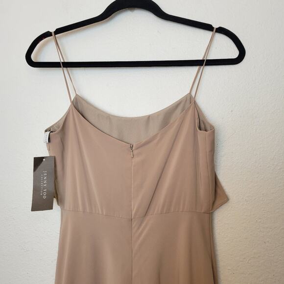 🚨NEW JENNY YOO Blake Dress In Truffle Tan Crepe Wedding Bridesmaid Prom Size 0 - Picture 7 of 14